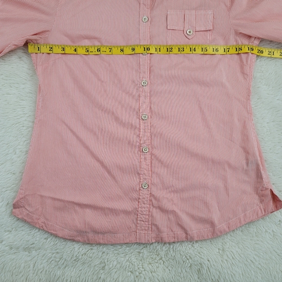 Cotton Silk Blend Pinstripe Button Front Shirt Med - Picture 10 of 14